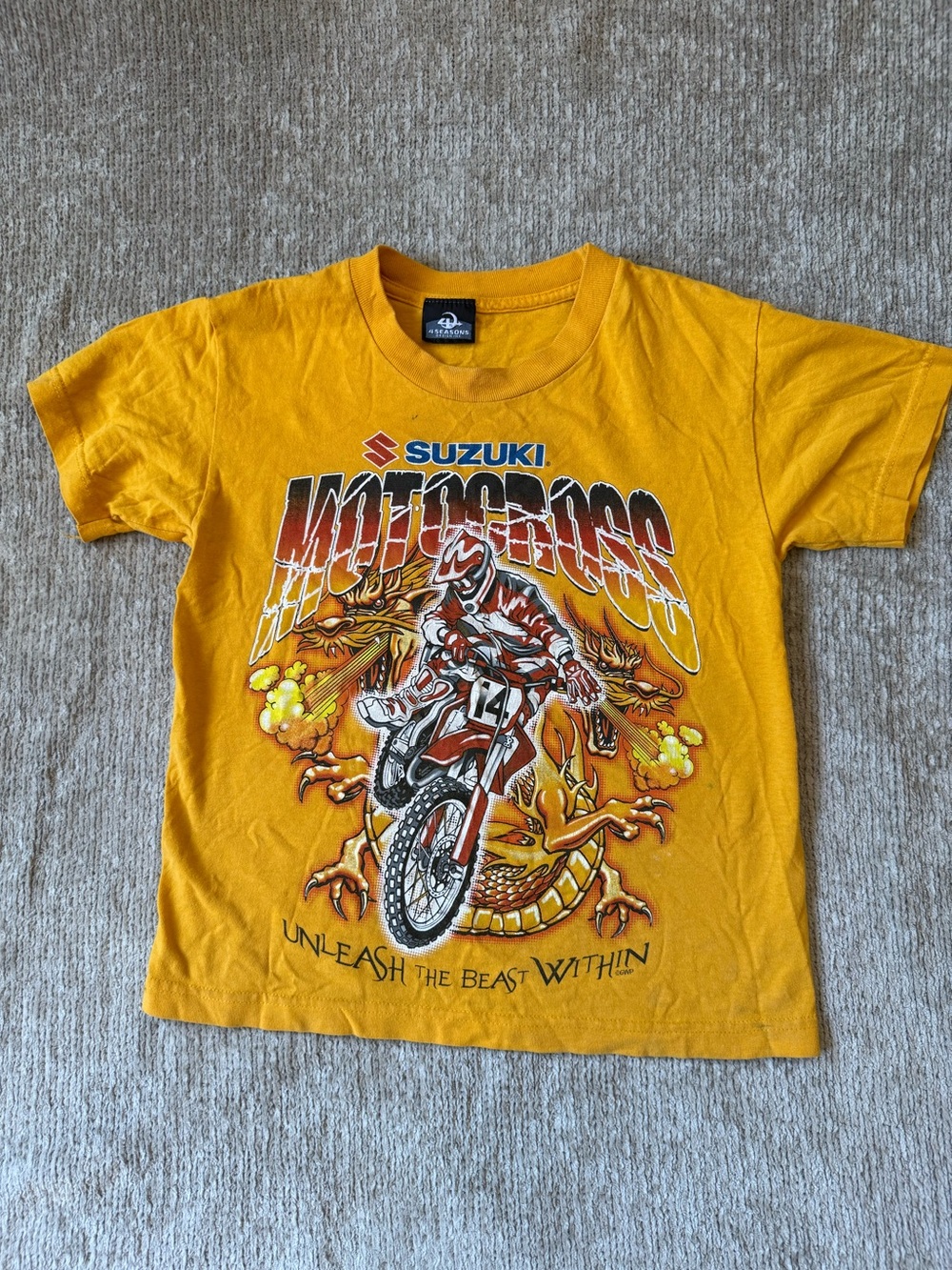 Suzuki Motocross Dirt Bike Dragon Graphic T Shirt Yellow Youth Y2K Moto